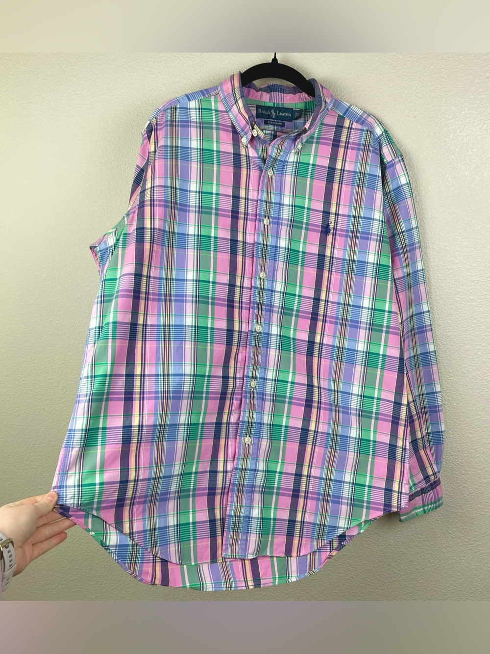 Ralph Lauren Men's Large Pastel Madras Plaid Classic Fix Button Down Shirt Oxfor - Picture 13 of 16